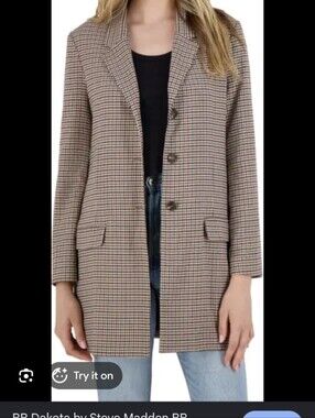 BB Dakota Checked Houndstooth Blazer in Brown and Cream